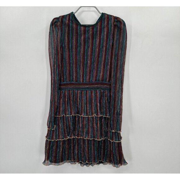 Saylor Stripe Zariah Mini Dress sz S Rainbow Stripe Pleating Cocktail Party - Picture 2 of 12